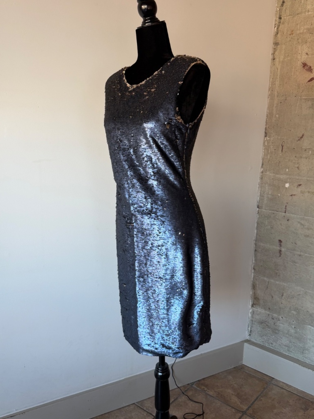 Gygess Reversible Flip Sequin Dress Navy to Silver Open Back Chain